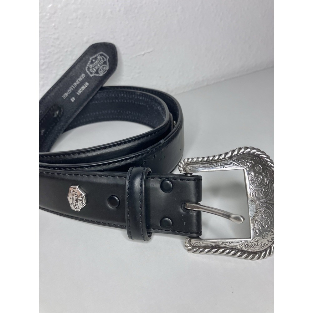 CAVENDERS Leather Mens Belt Size 42 Black Southwestern Silver Concho Cowboy